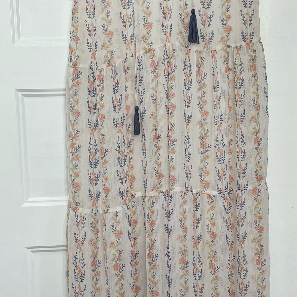 Elegant Floral Maxi Dress with Tassels